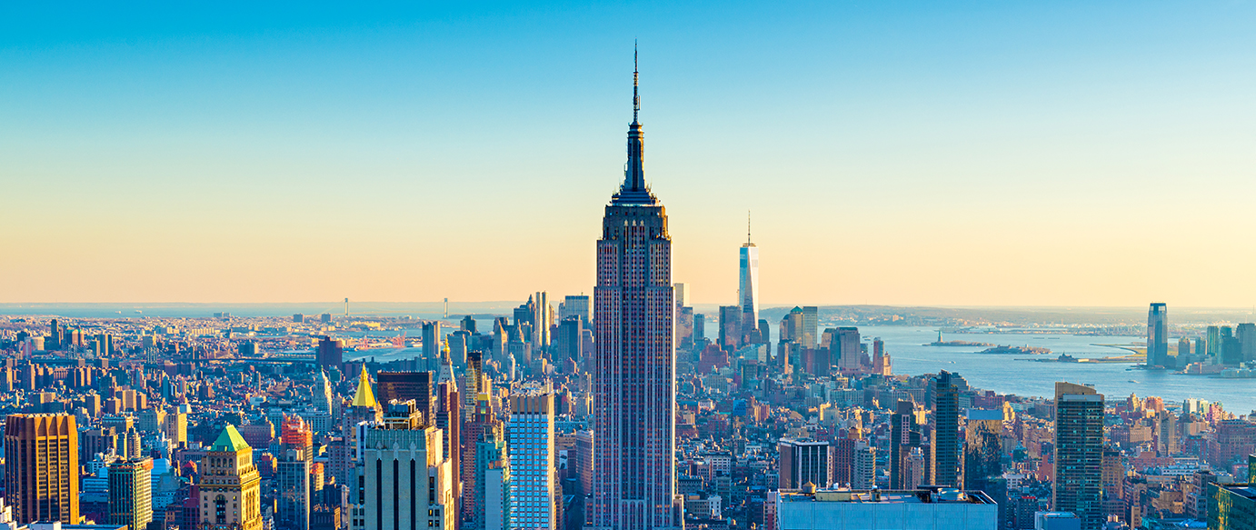 New York City Aerial Skyline at Dusk, USA